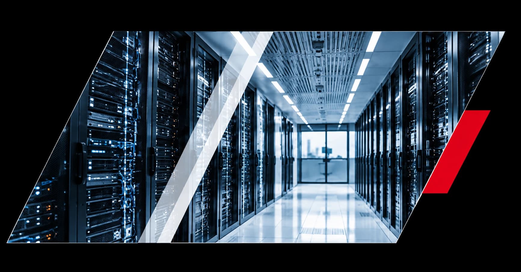 A modern data center server corridor representing cloud and infrastructure modernization