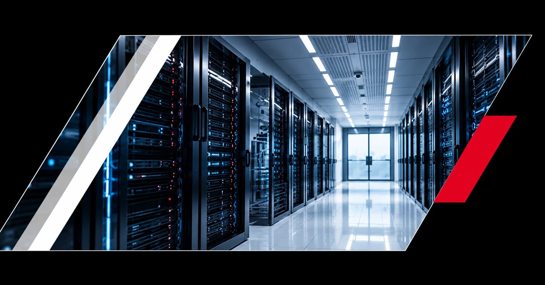 A modern data center server corridor representing resilient infrastructure